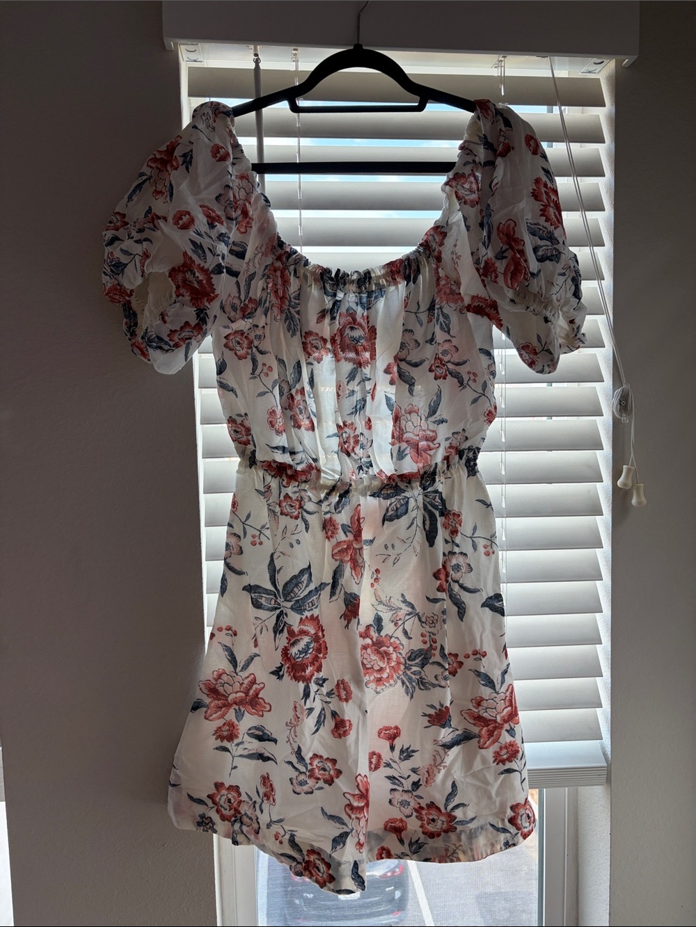 Lucky Brand White Mini Dress with Red and Blue Floral Print